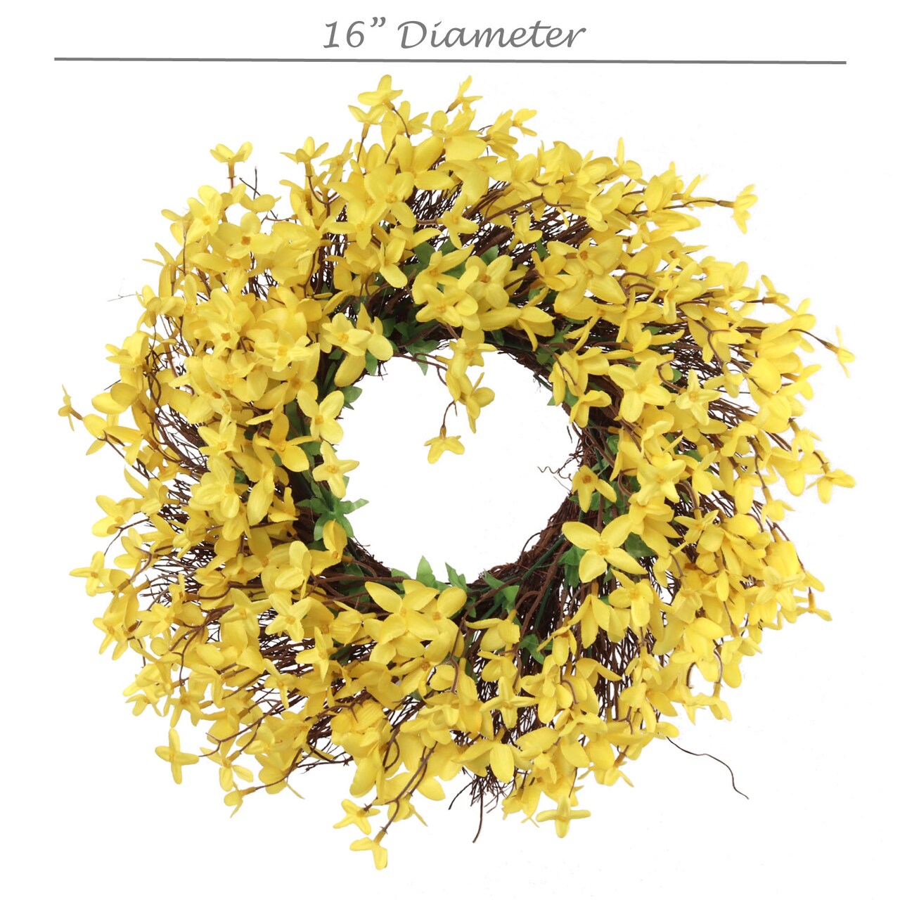 2-Pack: 16" Yellow Forsythia Wreath with Grapevine Ring, UV Resistant, Front Door Wreath by Floral Home®